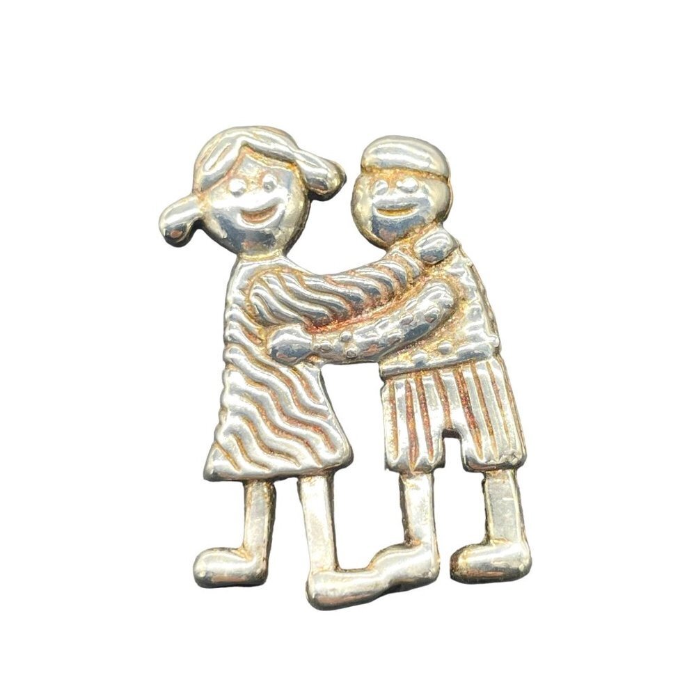 EF 925 Sterling Silver Children Boy & Girl Brooch Pin